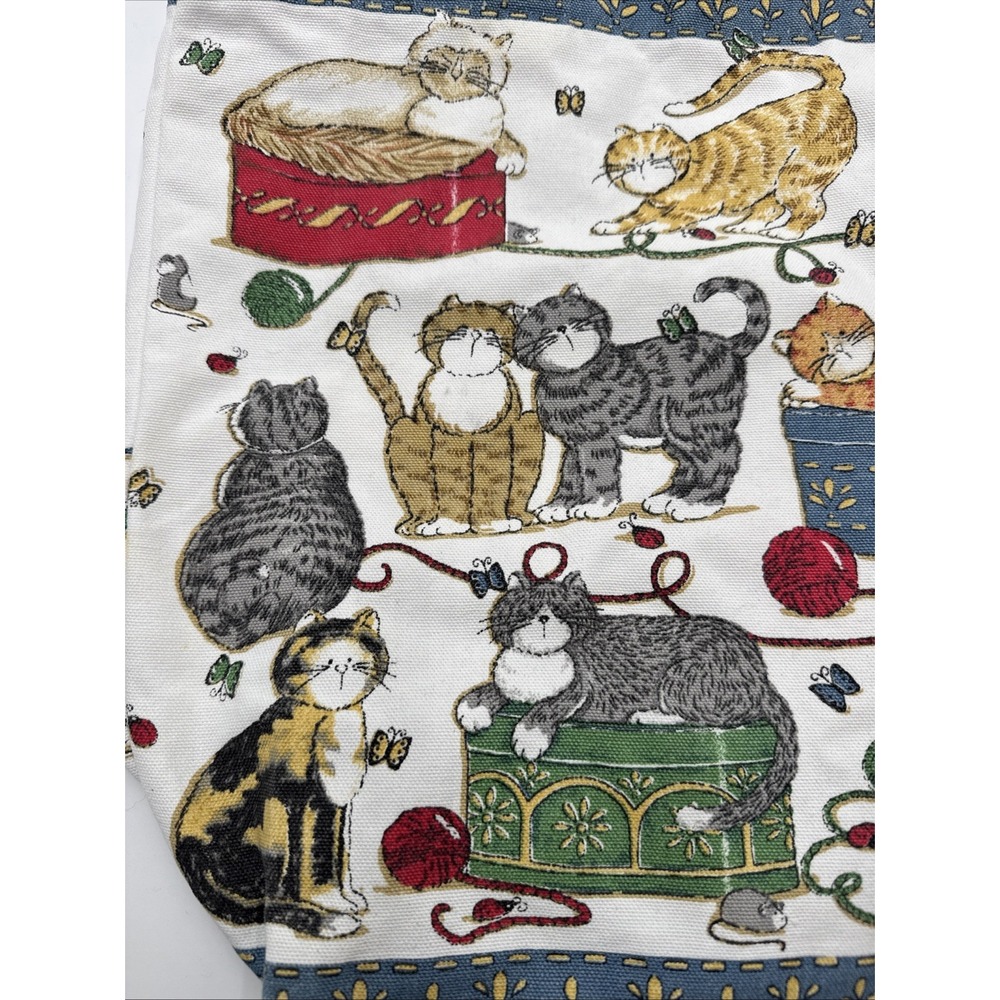 Deb Strain Fun Vintage Cat Large Tote Bag Double Handle Yarn Butterfly Ladybugs - Picture 4 of 11